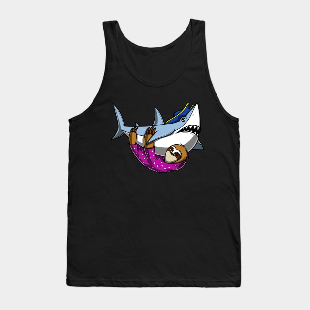 Sloth Riding Shark Pirate Tank Top by underheaven